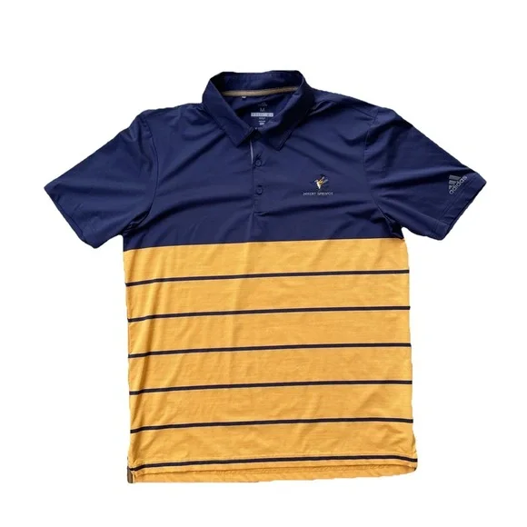 Men's Adidas Golf Polo Shirt M Blue Yellow Desert Springs Logo Performance - Picture 2 of 6